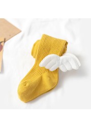 Girls Angel Wings Knitted Cotton Socks Baby Pantyhose 0-6 Years Autumn Winter