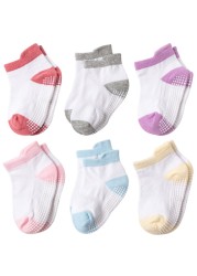 6 Pairs 0-5 Years Cotton Children Anti-Slip Boat Socks for Boys Girl Low Cut Floor Toddler Ankle Sock with Rubber Grips Four Season