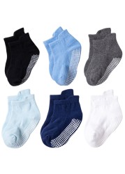 6 Pairs 0-5 Years Cotton Children Anti-Slip Boat Socks for Boys Girl Low Cut Floor Toddler Ankle Sock with Rubber Grips Four Season