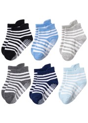 6 Pairs 0-5 Years Cotton Children Anti-Slip Boat Socks for Boys Girl Low Cut Floor Toddler Ankle Sock with Rubber Grips Four Season