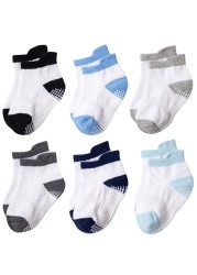 6 Pairs 0-5 Years Cotton Children Anti-Slip Boat Socks for Boys Girl Low Cut Floor Toddler Ankle Sock with Rubber Grips Four Season