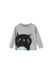 Jumping Meter Girls Cute Cartoon Dinosaur Rainbow T-shirts Autumn Casual Cotton Crew Neck For Long Sleeve Top Baby Clothes 2-7Y