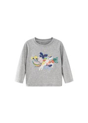 Jumping Meter Girls Cute Cartoon Dinosaur Rainbow T-shirts Autumn Casual Cotton Crew Neck For Long Sleeve Top Baby Clothes 2-7Y