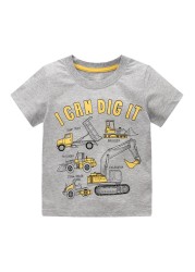 27 Kids Summer Boys Short Sleeve T-shirt Tops Clothes Fire Truck Pattern Children's Clothing Toddler Cotton Outfit 2-8Years