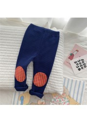 2022 Spring New Baby Girls Boys Cute Ribbed Cotton Trousers Infant Fashion Splicing Lattice Pants Newborn Baby Casual Leggings