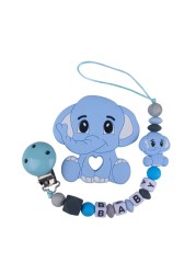 Customized Name Newborn Infant Baby Pacifier Clips Chain Elephant Silicone Beads Toy Teether Toy Doll Baby Holder Pacifier Chain