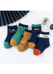 5pairs/lot Fashion Cartoon Car Pattern Cotton Kids Socks Baby Girls Socks 1-12 Years Socks for Boy Warm Breathable Miaoyoutong