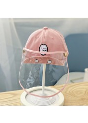 Baby Sun Hat Cotton Baby Anti-drops Shield Hat Visor Protection for 1-2Y Cartoon Bucket Hat Protective Cap with Full Face Shield