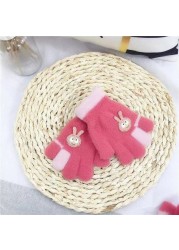 Menoea Baby Girl Boy Winter Gloves New Years Cute Cartoon Rabbit Kids Knitted Wool Newborn Warm Thick Velvet Mittens Children