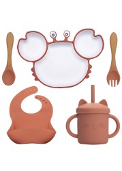 BOPOOBO Baby Dishes Silicone Suction Plate Cute Crab Children Feeding Plate Non-slip Baby Food Bowl Feeding for Kids