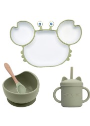 BOPOOBO Baby Dishes Silicone Suction Plate Cute Crab Children Feeding Plate Non-slip Baby Food Bowl Feeding for Kids