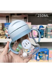 250ml Cartoon Style Outdoor Baby Drinking Bottle With Straw Baby Feeding Cup For Kids Training Portable Handle Water Bottle