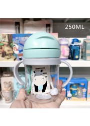 250ml Cartoon Style Outdoor Baby Drinking Bottle With Straw Baby Feeding Cup For Kids Training Portable Handle Water Bottle