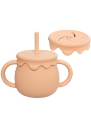 Cartoon cute silicone straw cup children drinking cup snack cup 2 in 1 food storage box with handle feeding water cup BPA free