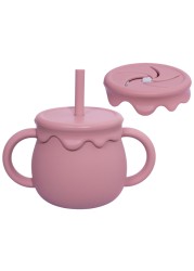 Cartoon cute silicone straw cup children drinking cup snack cup 2 in 1 food storage box with handle feeding water cup BPA free