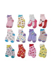 12 pairs/set kids socks baby girl anti-slip boy elastic knit cotton 1-5 years