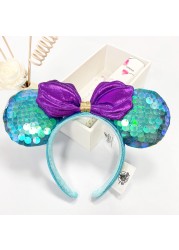 Original Disney Mickey Mouse Headband for Women Sequin Ears Costume Headband Cosplay Plush Adult Kids Headband