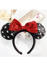 Original Disney Mickey Mouse Headband for Women Sequin Ears Costume Headband Cosplay Plush Adult Kids Headband