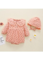 Spring 2022 Newborn Baby Girls Bodysuits Cute Lovely Infant Baby Girl Floral Bodysuit Jumpsuit Outfits Hat Casual Clothes