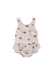 Newborn Infant Baby Girls Swimwear Cherry Lemon Sun Print Swimwear Beachwear Bathing Suit Costumes D35