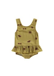 Newborn Infant Baby Girls Swimwear Cherry Lemon Sun Print Swimwear Beachwear Bathing Suit Costumes D35