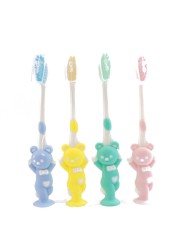 Baby Cartoon Silicone Toothbrush 4pcs/set Cute Rabbit/Bear Shape 4Colors Soft Brush With Suction Dental Seat Health Toothbrush