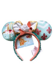 New Disney Mickey Mouse Ears Headband Space Lunar Mountain New Year Minnie Bow Pink Sequins Cartoon Anime Headdress Headband Gif