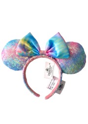 New Disney Mickey Mouse Ears Headband Space Lunar Mountain New Year Minnie Bow Pink Sequins Cartoon Anime Headdress Headband Gif