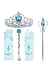 Princess Elsa jewelry set, accessories, gloves, wand, tiara, necklace, wig, princess dress, fancy dress