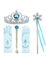 Princess Elsa jewelry set, accessories, gloves, wand, tiara, necklace, wig, princess dress, fancy dress