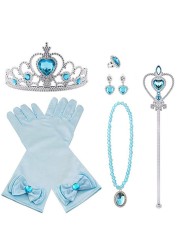 Princess Elsa jewelry set, accessories, gloves, wand, tiara, necklace, wig, princess dress, fancy dress