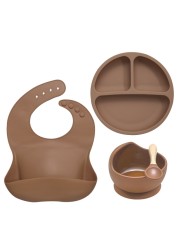 Baby Feeding Bowl Set Silicone Bibs Non-Slip Baby Silicone Tableware BPA Free Silicone Chewable Food Grade Newborn Accessories