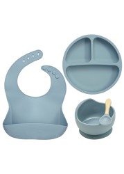 Baby Feeding Bowl Set Silicone Bibs Non-Slip Baby Silicone Tableware BPA Free Silicone Chewable Food Grade Newborn Accessories