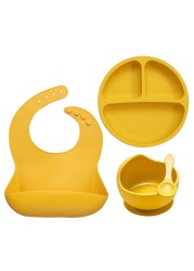 Baby Feeding Bowl Set Silicone Bibs Non-Slip Baby Silicone Tableware BPA Free Silicone Chewable Food Grade Newborn Accessories