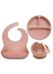 Baby Feeding Bowl Set Silicone Bibs Non-Slip Baby Silicone Tableware BPA Free Silicone Chewable Food Grade Newborn Accessories