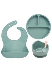 Baby Feeding Bowl Set Silicone Bibs Non-Slip Baby Silicone Tableware BPA Free Silicone Chewable Food Grade Newborn Accessories