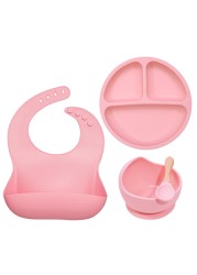 Baby Feeding Bowl Set Silicone Bibs Non-Slip Baby Silicone Tableware BPA Free Silicone Chewable Food Grade Newborn Accessories