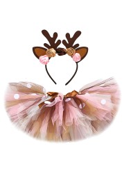 Baby Girls Deer Tutu Skirt Outfit For Kids Christmas Reindeer Costume Toddler Girl New Year Clothes Baby Birthday Tutus 0-14Y