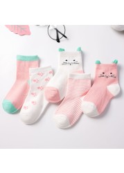 5pairs/lot 2022 Baby Socks for Kids Girls Boy Cotton Stripe Cartoon Animals Summer Baby Knitwear Socks Newborn Baby Clothes