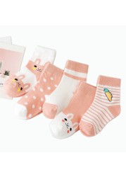 5pairs/lot 2022 Baby Socks for Kids Girls Boy Cotton Stripe Cartoon Animals Summer Baby Knitwear Socks Newborn Baby Clothes