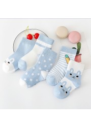 5pairs/lot 2022 Baby Socks for Kids Girls Boy Cotton Stripe Cartoon Animals Summer Baby Knitwear Socks Newborn Baby Clothes