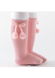 2022 New Autumn Winter Kawaii Baby Cotton Socks British Princess Knee High Long Bow Pom Tube Socks for Girls Clothes Stuff