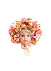 Newborn Photography Props Baby Handmade Flowers Colorful Bonnet Hat Infant Studio Shooting Photo Props Posing Accessories