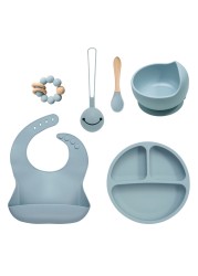 Baby Silicone Food Plate Bowl Spoon 6pcs Baby Utensil Set Auxiliary Food BPA Free Silicone Dishes for Baby Tableware