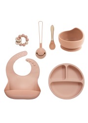 Baby Silicone Food Plate Bowl Spoon 6pcs Baby Utensil Set Auxiliary Food BPA Free Silicone Dishes for Baby Tableware