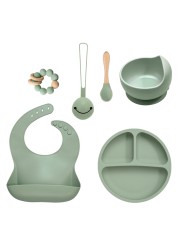 Baby Silicone Food Plate Bowl Spoon 6pcs Baby Utensil Set Auxiliary Food BPA Free Silicone Dishes for Baby Tableware