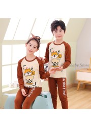 Baby Boy Girl Pajama Sets Korean Spring Pajamas For Kids Sleepwear Set Cotton Cartoon Cow Night Outfits Autumn Children Clothes