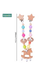 Baby Wooden Toy Stroller Clip Baby Mobile Stroller Customized Silicone Pill Pacifier Chain Chew Silicone Rattle Baby Wooden Teether