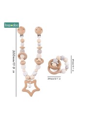 Baby Wooden Toy Stroller Clip Baby Mobile Stroller Customized Silicone Pill Pacifier Chain Chew Silicone Rattle Baby Wooden Teether