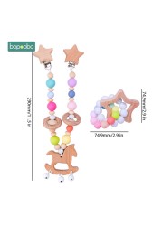 Baby Wooden Toy Stroller Clip Baby Mobile Stroller Customized Silicone Pill Pacifier Chain Chew Silicone Rattle Baby Wooden Teether